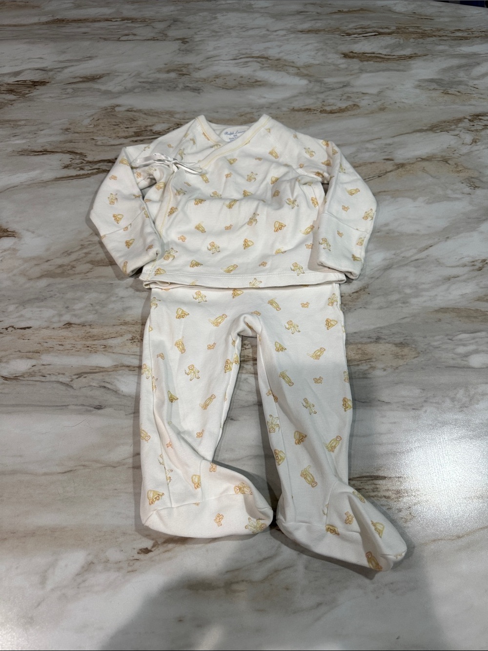 Ralph Lauren 2 PC Layette Set Bears Kimono style, 6 months, never worn